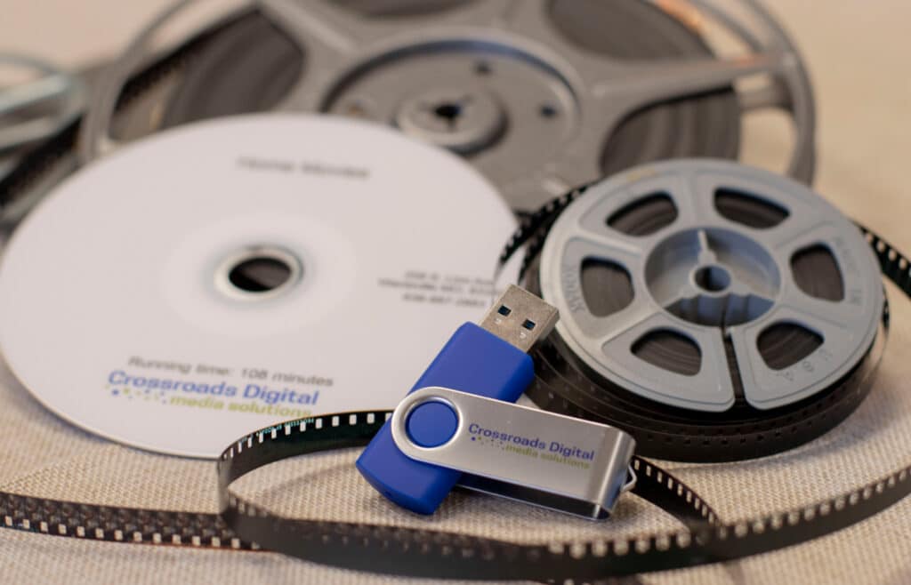 DVD surrounded by film reels